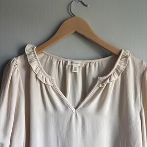 Tamara H. Womens V-neck ivory cream Ruffle Blouse Pink Size M